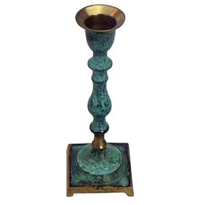 Astoria Grand Brass Candlestick Holder Green Patina Taper 7” Decor